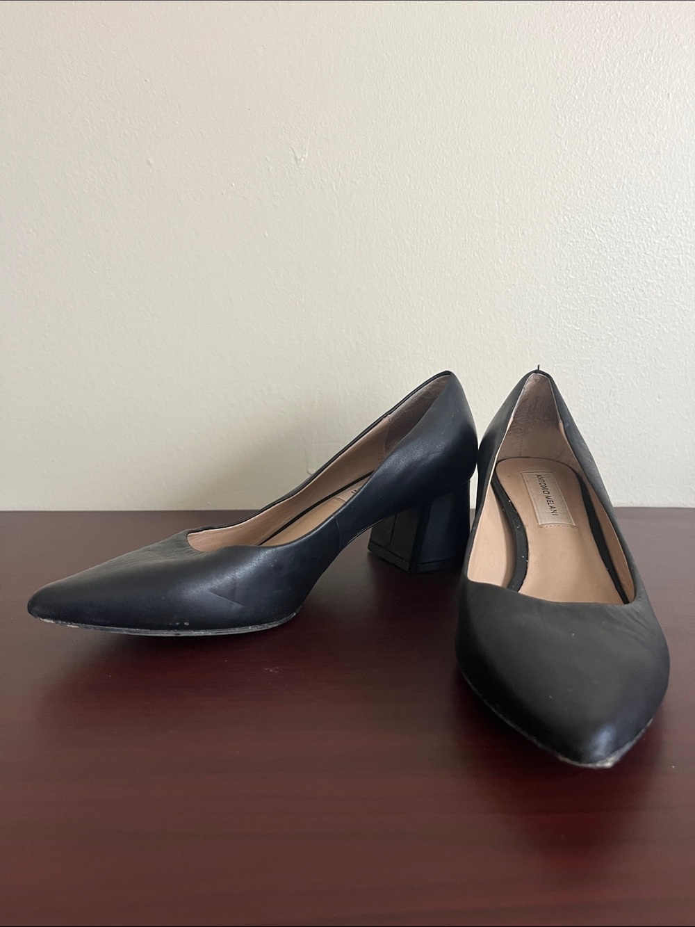 ANTONIO MELANI Black Pointed Toe Block Heel Pumps Size 6.5M
